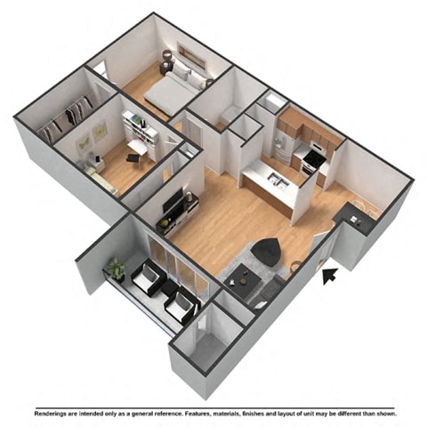 Floor plan for 2 beds, 1 bath, 1000 sqft